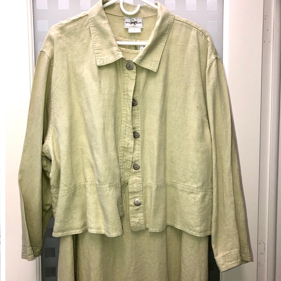 🎉HP🎉 STUDIO EASE Linen A-Line Maxi + Dress Jacket Set Celery Green Vintage 22W - Picture 6 of 16